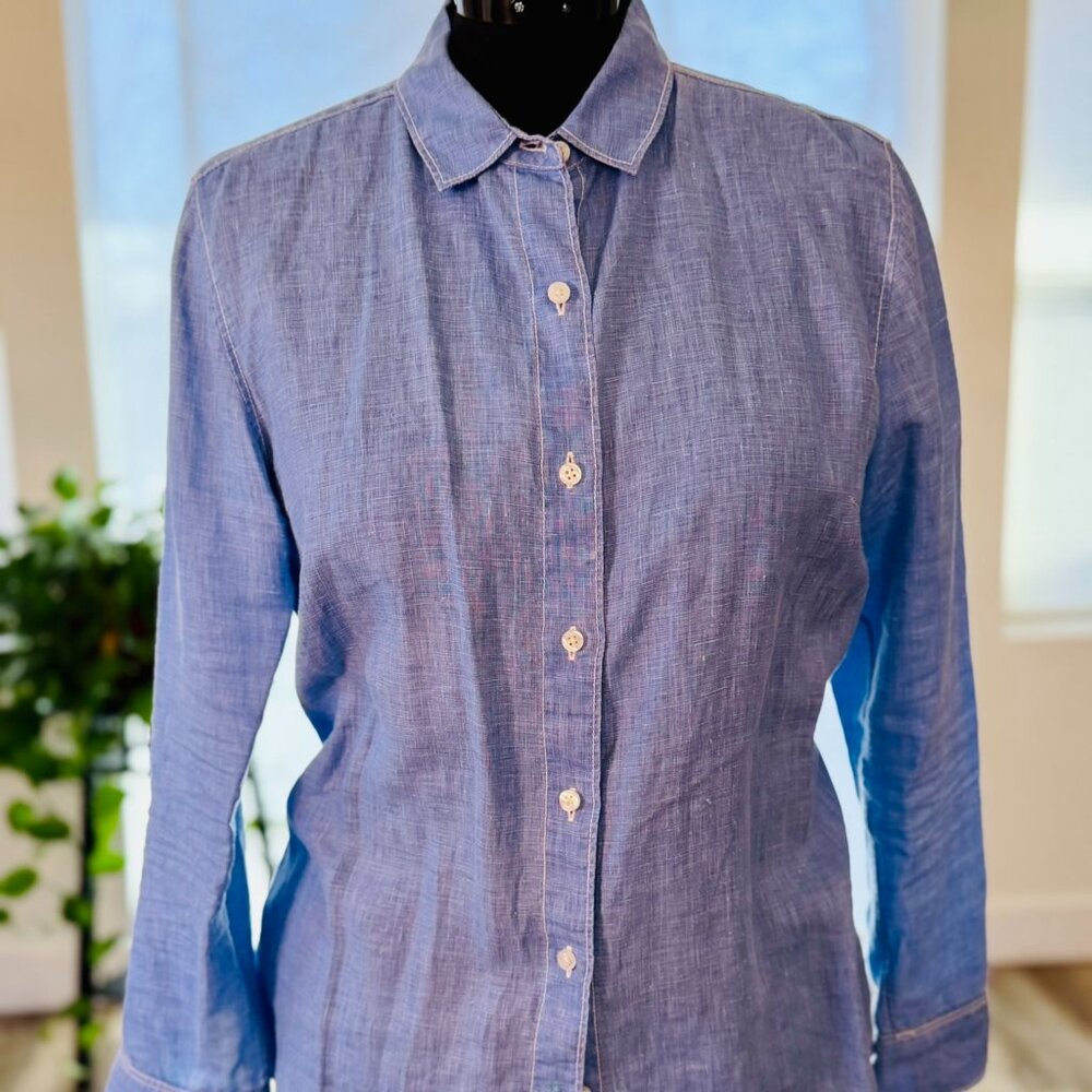 Tommy Bahama 100% Linen Shirt Blue Long Sleeve Button Down Women